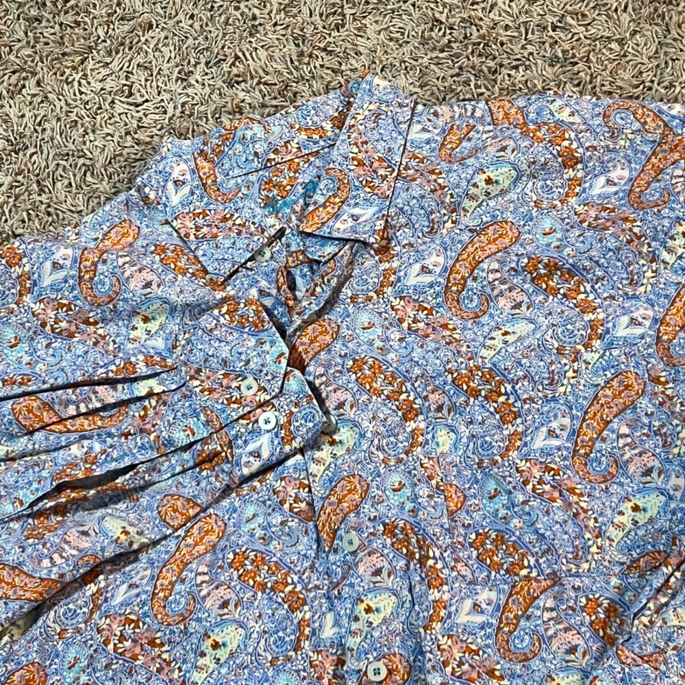 Alan Flusser Men's XL Paisley‎ Print Long Sleeve Button Down Shirt Blue Orange